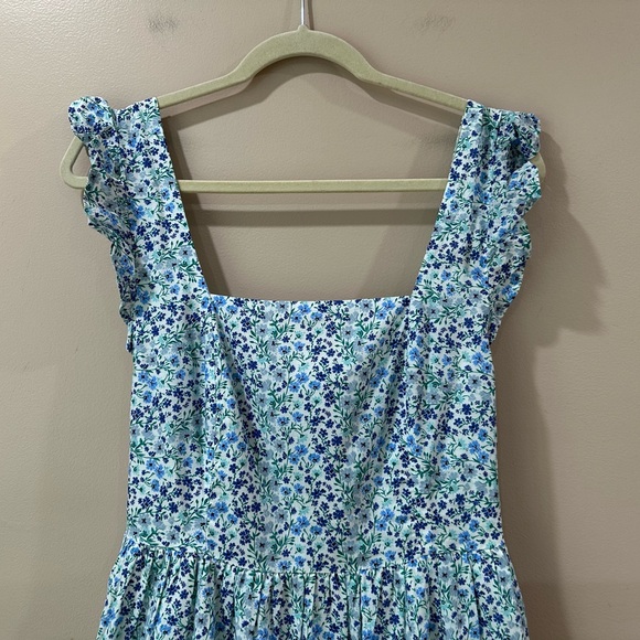 J.Crew Blue Floral Tiered Smocked Midi Dress Tie-Back Cutout Women’s Size 6 - Picture 8 of 8